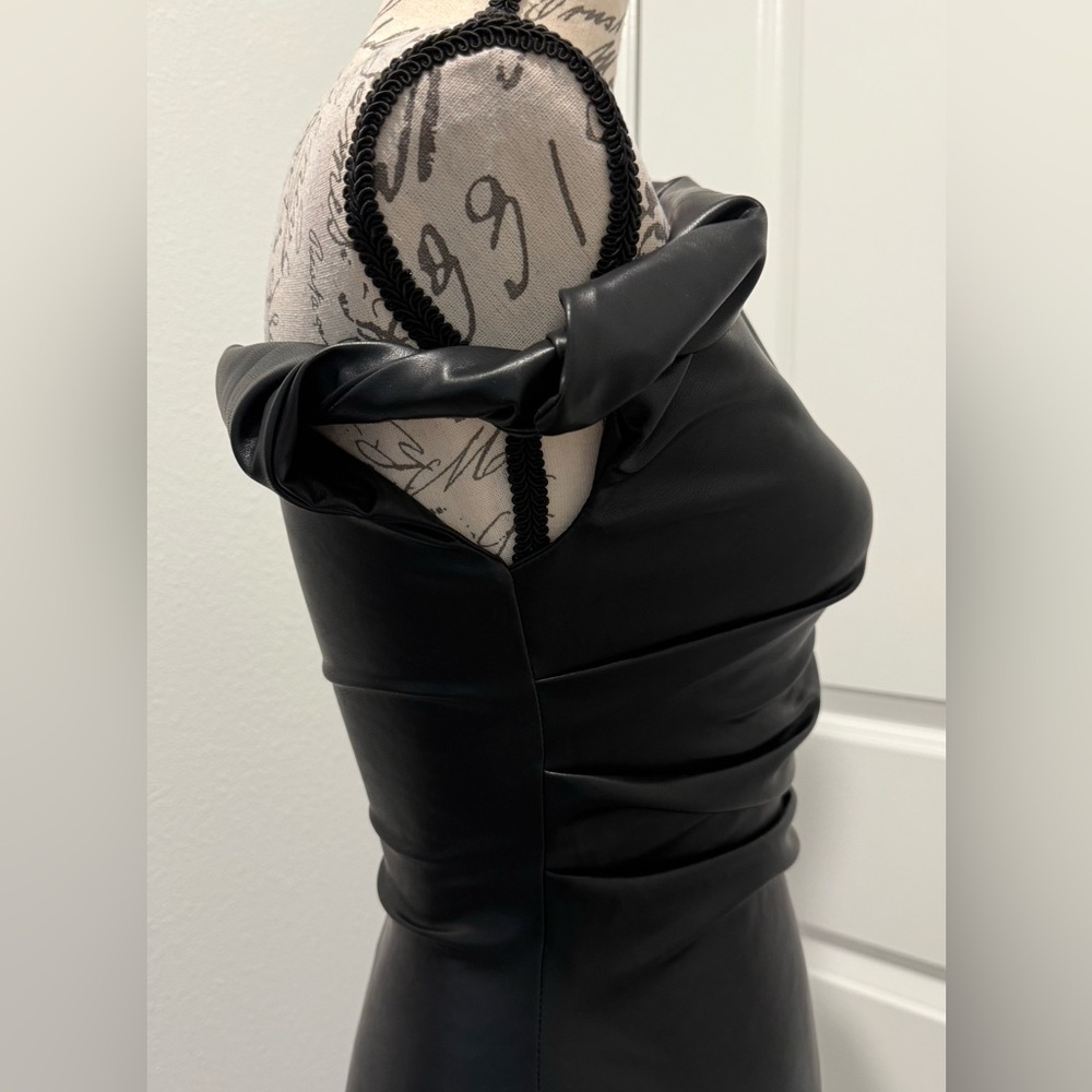 NWT MICAS Faux Leather Asymmetrical Twist Knot Zipper Mini Dress - Picture 10 of 16